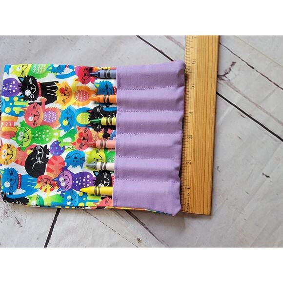 Colorful Cat Crayon Holder Childrens Coloring Tote New handmade gift bag - Picture 4 of 8